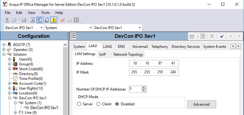 5.2. Obtain LAN IP Address From the configuration tree in the left pane, select DevCon IPO Sev1 System DevCon IPO Sev1 to display the screen in the right pane, where DevCon IPO Sev1 is the name of