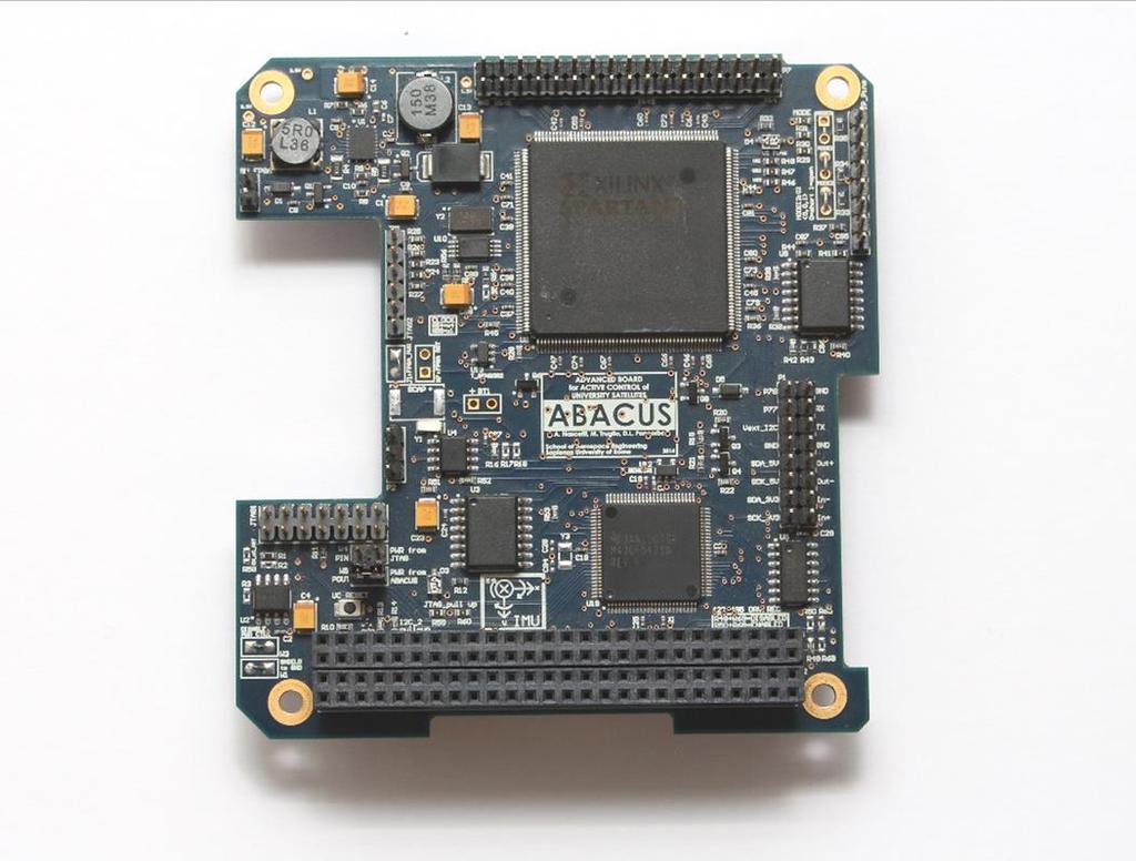 Figure 1 ABACUS OBC The primary features of the board are: Two cores (MCU MSP430 and FPGA Spartan-3E) directly interconnected with a 24 line bus; MSP430 EP series is a 16 bit RISC MCU running up to