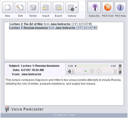 mp3 files are hosted on the Wimba Voice server, which also automatically creates the RSS feed.