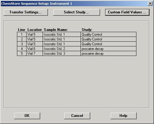 Setting up a sequence 2 Assigning a study and custom fields Figure 12 ChemStore