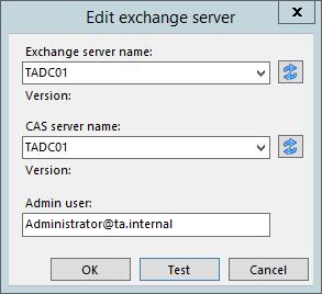 Further set the admin user s mailbox on the Exchange and verify your settings using the Test connection button in the same dialog.