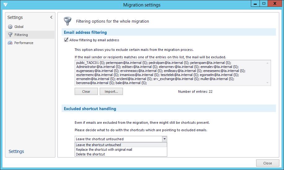 Performance settings Performance settings enable to set the default performance values for every migration job of a migration project.