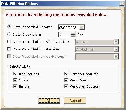 This section provides options to manage the captured data. a. Data Cleanup: This option allows user to delete data permanently.