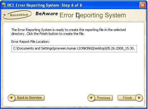 Step 6: Click on Finish button to save the error report at specified