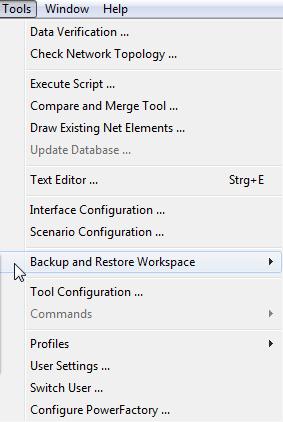 zip file Backup & Restore workspace Help option Create Support package PowerFactory User s Conference and