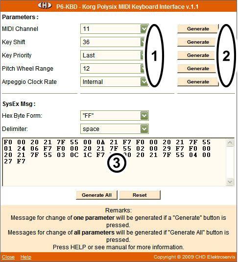4 SYSE MESSAGES GENERATOR As a support for the users we have made software generator to create System Exclusive messages to control the interface.