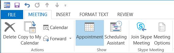 Select a time and click New Skype for Business Meeting on the toolbar. Add the invitees in the To: field. Type a subject in the Subject: field. Click Send.
