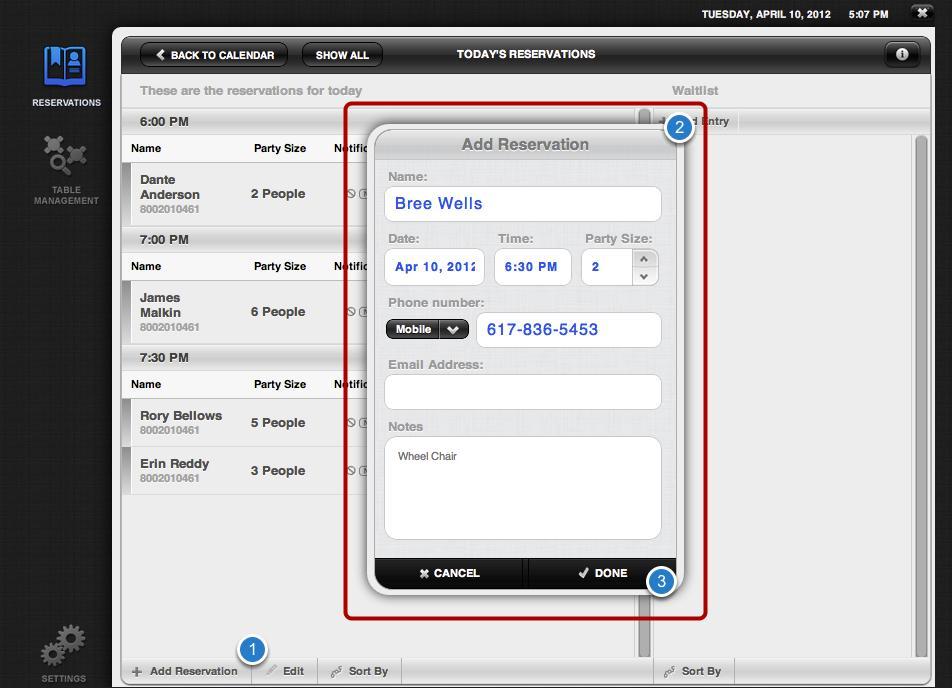 Today s Reservations Adding Reservations You can manually add phone reservations into the system. This section will explain how you can manually add reservations.