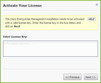 Activate Your License Enter the license key and activate Cisco EnergyWise Management. Click Next.