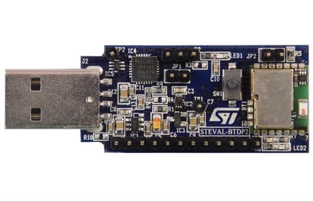 designed for quick and easy SPBT.0DP module evaluation. The dongle includes an RF antenna and a USB connector to allow PC communication with the Bluetooth module and power the dongle.