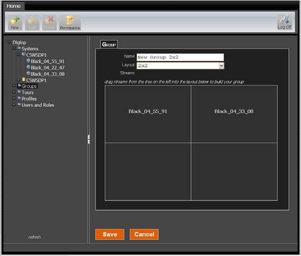 SECTION 3: USING DIGIOP CONTROL 2. In the Group settings window, enter the name of the group in the Name field. 3. Open the Layout drop down list and select the preferred split-screen arrangement for the group.