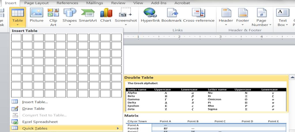 Creating a Table In addition to using headers and footers within their documents, instructional designers often use tables. As a part of this lesson on layouts, we will create a table from scratch.
