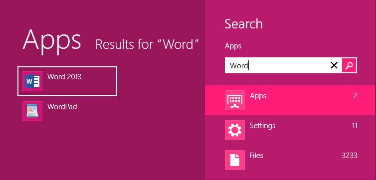 Opening Word 2016 Using Windows 8: If the start screen is displayed: Start typing Word Select
