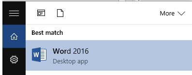 Select Word 2016 from the search results Using Windows 10 Click in the box Search the web and