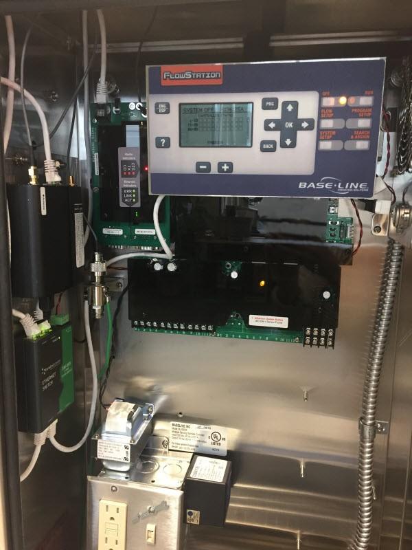 When the FlowStation is ordered with a BaseStation 3200 irrigation controller in a pedestal, the FlowStation module is installed in the pedestal at the factory.