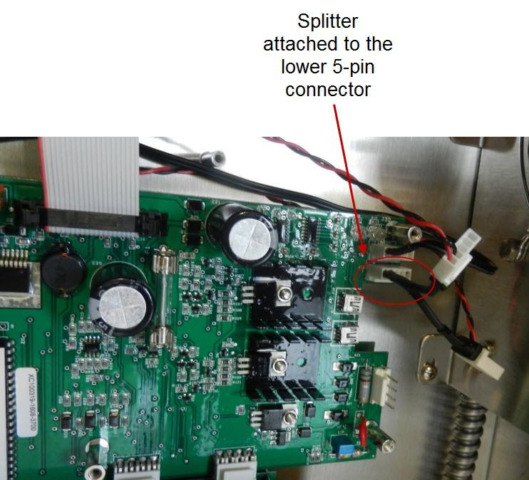 You may not need to remove the cover to access the 5-pin connectors. 3. Carefully remove the plug from the lower connector. 4. Attach the 5-pin splitter onto the lower connector. 5. Attach the plug that you removed from the control board onto one of the connectors on the 5-pin splitter.