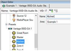 8. Setup 850D-DA zones Give all used 850D-DA zones userfriendly names and assign an area. If a zone is not used check the Exclude From audio widget checkbox.