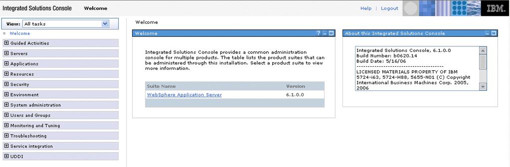 Step 3: Application Server Preparation When the Administrative Console is launched, it displays the Welcome screen for WebSphere s