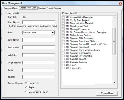 Create a New User To create a new user, first click on the Create New User tab in the User Management dialogue.