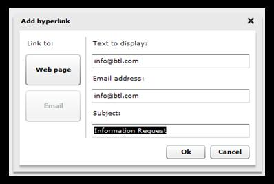 Click on the Email button to create a hyperlink to an email. Again, you can edit the hyperlink text to display.