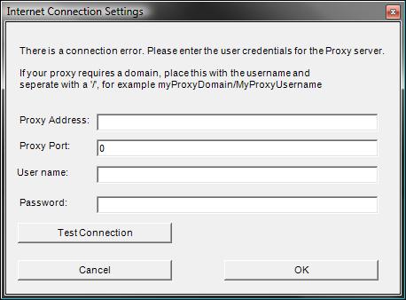the login screen. This dialogue is the Internet Connection Settings screen: If you do use a proxy server to connect to the internet then enter the details of the proxy in the fields provided.