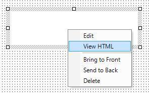 View HTML If you wish to access and edit the text through HTML then you can do this by right-clicking the textbox, and select View HTML. Picture shows textbox dialogue menu.