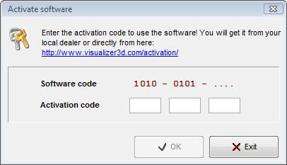 4. Software activation After you installed the Visualizer 3D software on your computer you have to activate it. Keep in mind that only 4 free activations are available (see license agreement)!