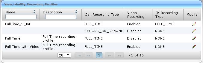 Call Recording Solution Field Recording Type Video Pause / Resume Instant Message Select either: Full Time (supported for both audio and video) automatic recording of complete call will begin from