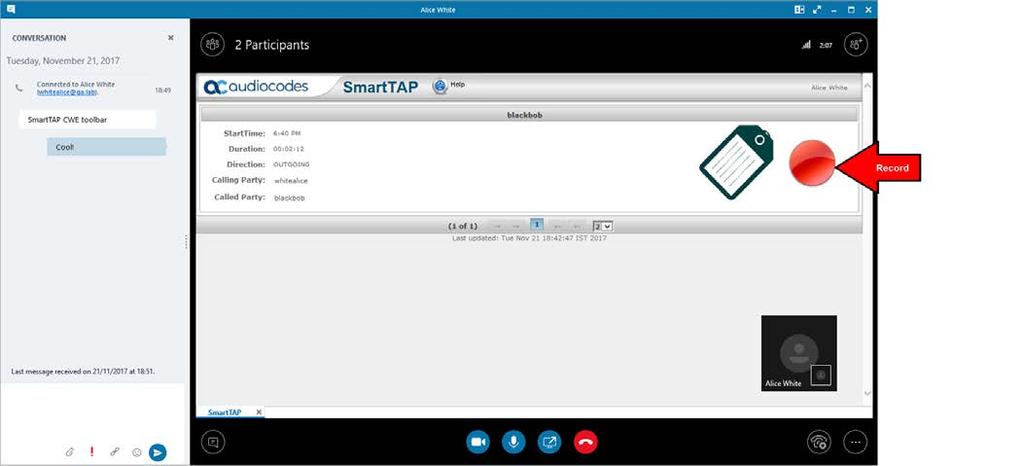 in SmartTAP Client (Skype for Business) Figure