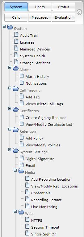 Call Recording Solution 6.14.3 Configuring Media This section shows how to configure the items under the 'Media' folder shown in the figure below.