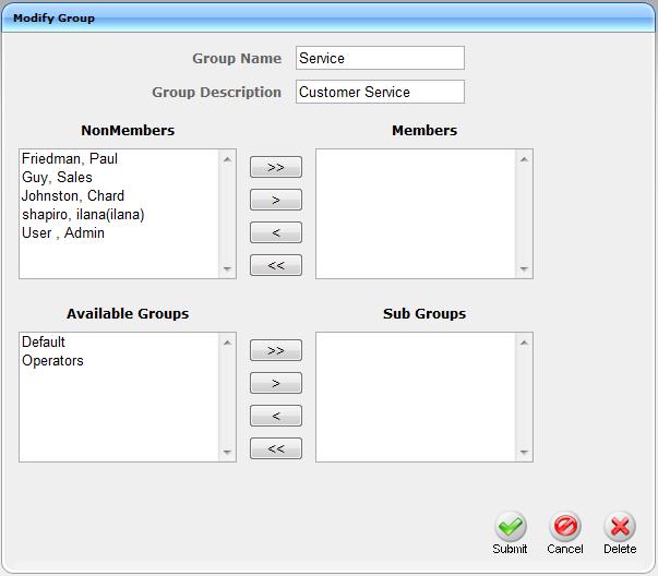Call Recording Solution Field Sub Groups Members List of Sub Groups of the group to add. Users that are members of the group.