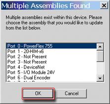 In the Multiple Assemblies Found display box, select Port