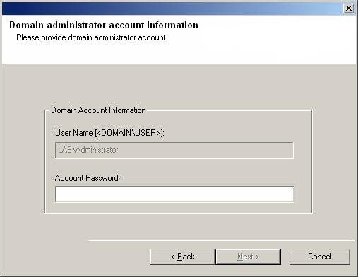 Type the User Name and Password for the Domain Administrator account, so that the installer can perform the remote install/upgrade of the cluster nodes you selected in the previous step. 30.