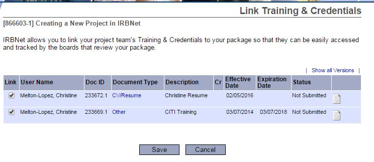 Finalizing Your Submission Select the boxes under Link to add your CV and CITI training, then select Save *Please note: If nothing appears