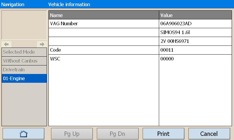 1 [01-Interrogate control unit versions] Click [01-Interrogate control unit versions] to see the information of control unit as shown on the left.