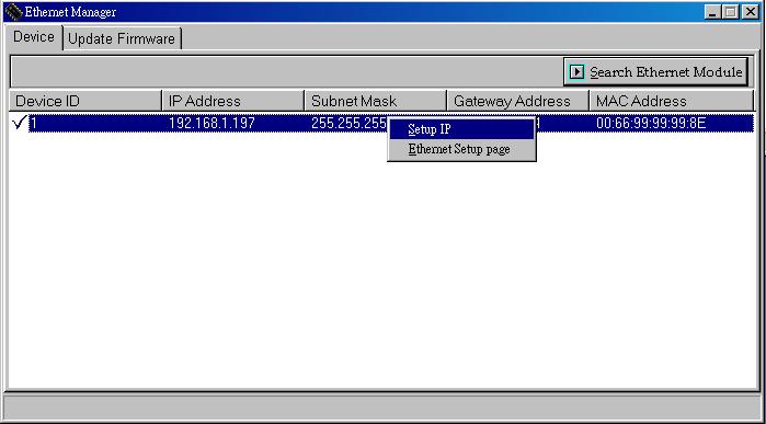 Select an Ethernet module and right-click it to see the setup menu.