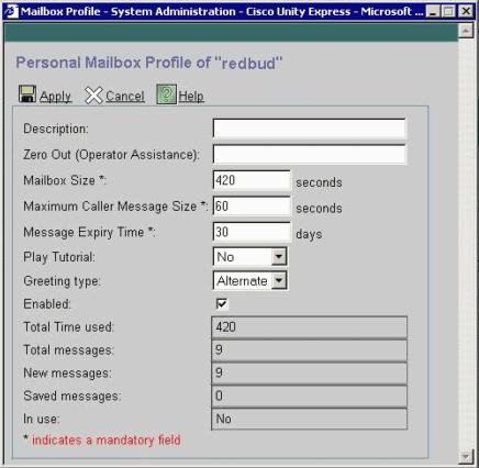 This information is partially available from the GUI if you choose Voice Mail > Mailboxes and select a particular mailbox.