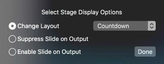 Stage Display: Right-Clicking on a slide and going to Edit Cue > Stage Display will pull up the popup below.
