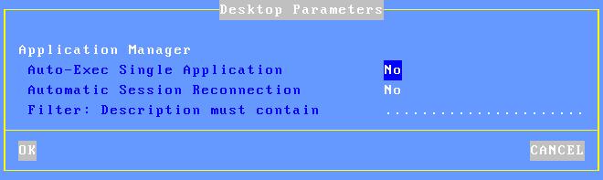 Setting-Up the Terminal 2.3.4 - Desktop Parameters Within the 'Citrix Desktop' box, select 'Desktop Parameters' and press <Space>.