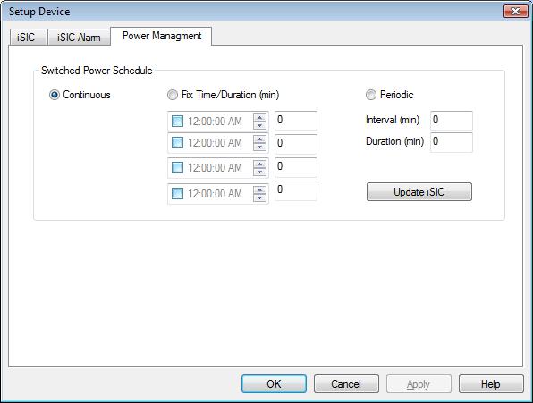 3.4.2 isic Power Management By default, all isic s are set to continuously power telemetry such as a spread spectrum radio or cellular modem.