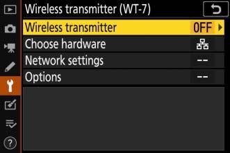 Wireless Transmitter (WT-7) Adjust settings for connection using an optional WT-7 wireless transmitter.