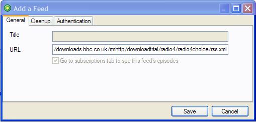 Subscribing to a Podcast using the URL If you know the URL of the podcast feed, you can use that to subscribe directly. Click on the Add New Feed button. The Add a Feed dialog box opens.