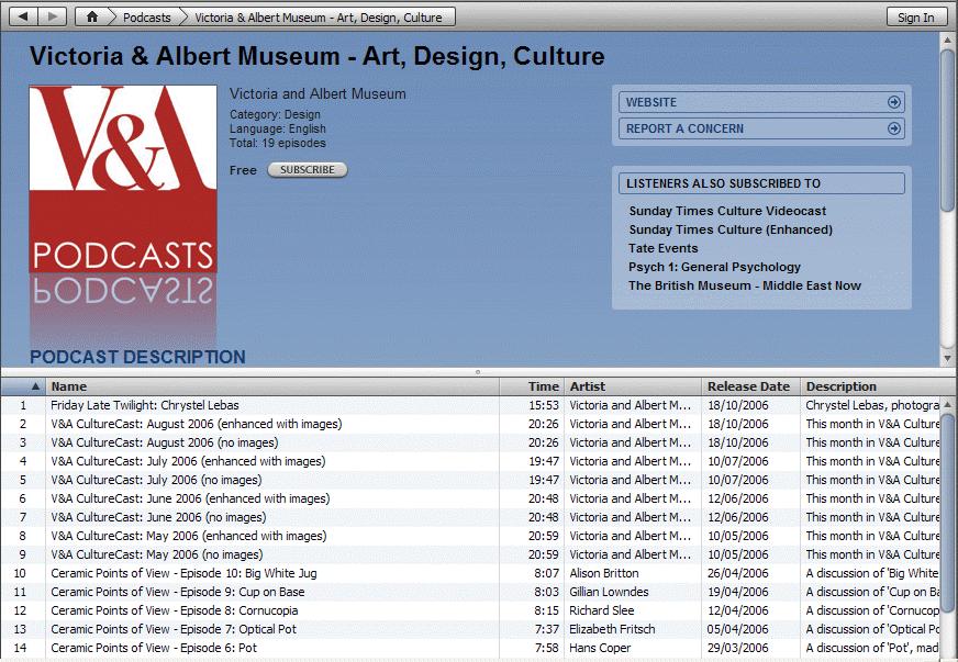When you select a podcast from the itunes Directory you ll see a page similar to: Figure 13.