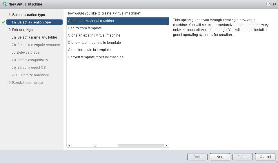 Configuring a Virtual Machine Using vsphere Web Client Step 6 Click Create a new virtual machine in the New Virtual Machine dialog box under 1a Select creation type.