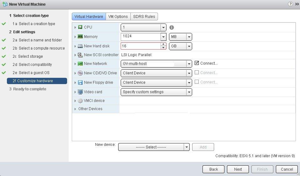 Configuring a Virtual Machine Using vsphere Web Client Step 12 Click 2f Customize hardware.