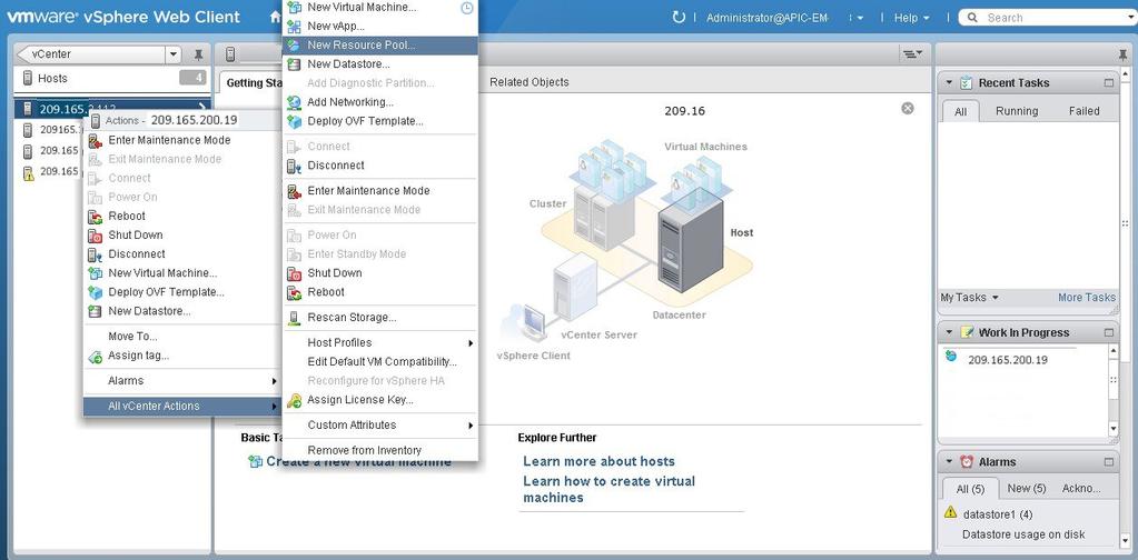 Configuring Resource Pools Using vsphere Web Client Choose a host where you will create