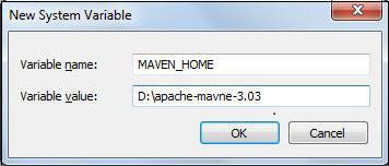 Unzip the file and remember the location. Create environment variable MAVEN_HOME as shown in the following image. Edit Path variable and include Maven.