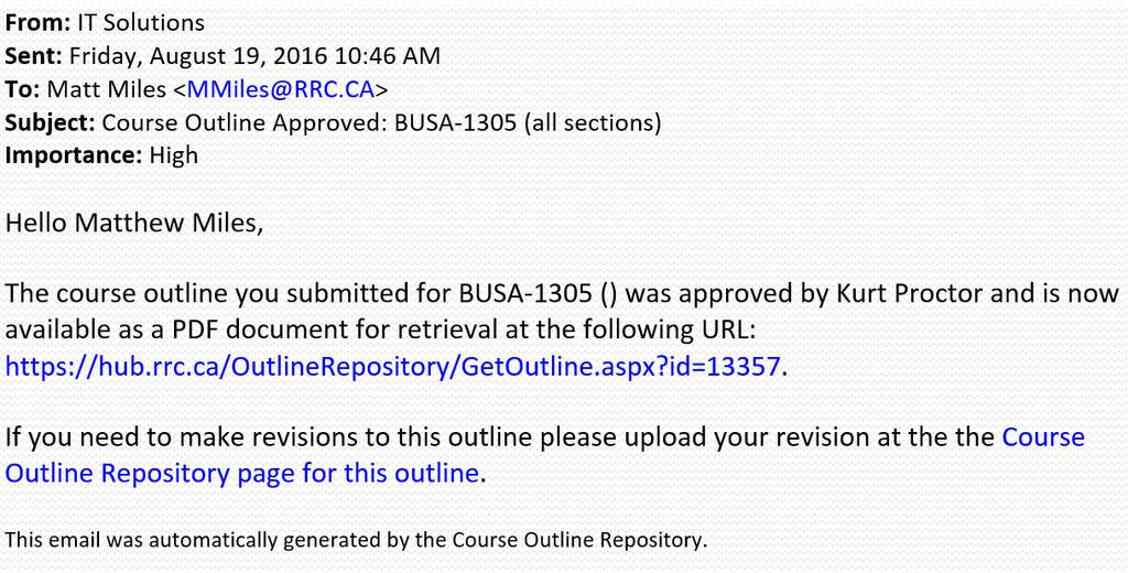 What happens if a course outline is approved or rejected? 1.