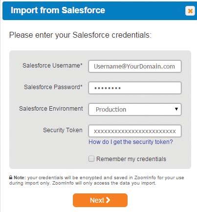 Getting Your Data out of Salesforce Signing into Salesforce from ZoomInfo 1. Enter your Salesforce username. If you have forgotten your username, this video from Salesforce can assist you. 2.